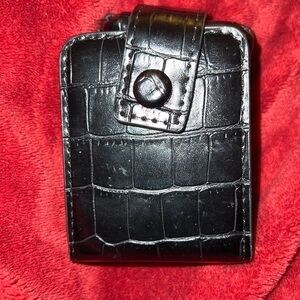 Black Croc vegan leather  lipstick case with mirror